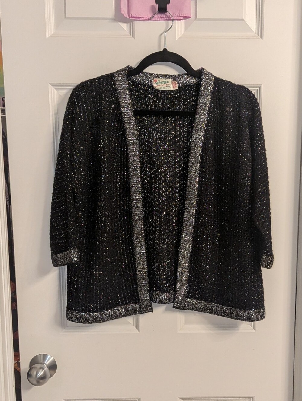 RosaLee Originals OfCaliforniaBlack & Silver Open-Front Sparkle Cardigan Sweater